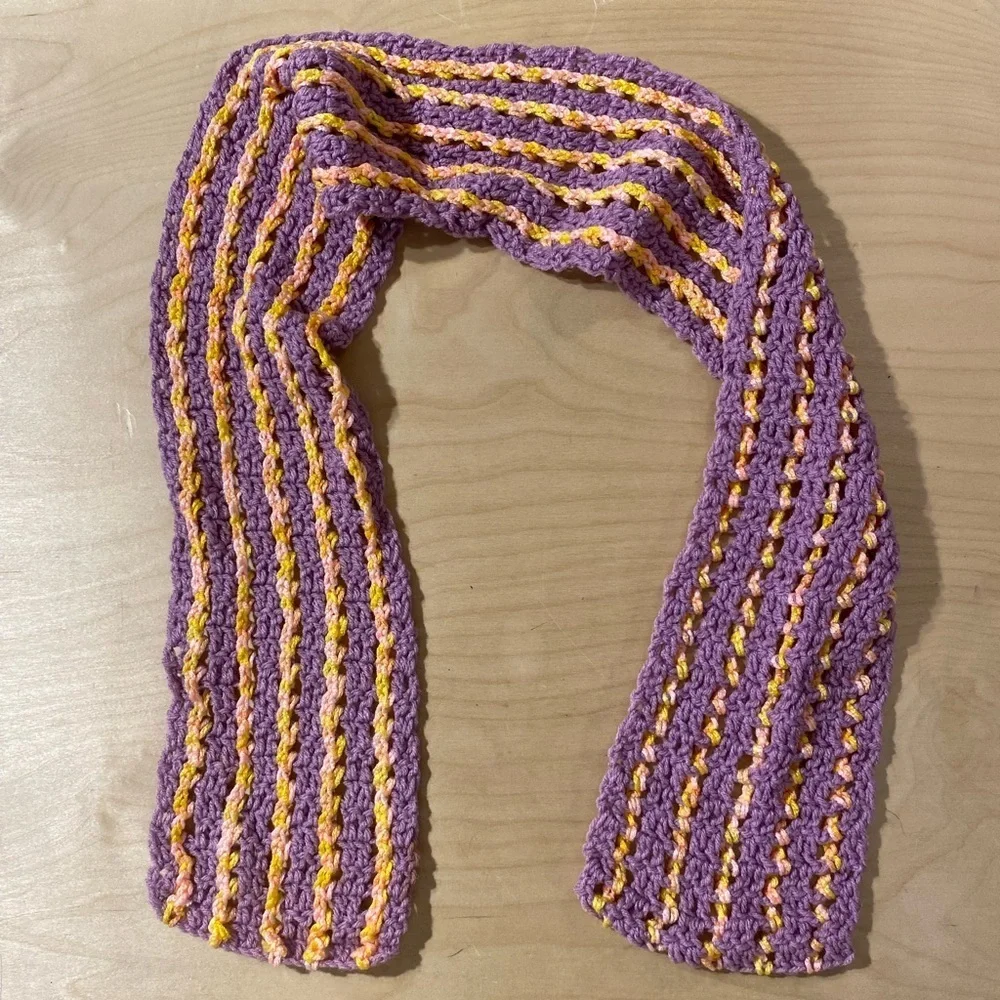 Striped Purple and Yellow Knit Scarf (OV)